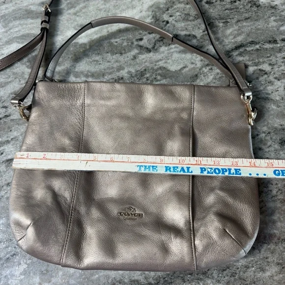 Coach Large Edie Shoulder Bag Pebble Leather Metallic Pewter Hobo Tote